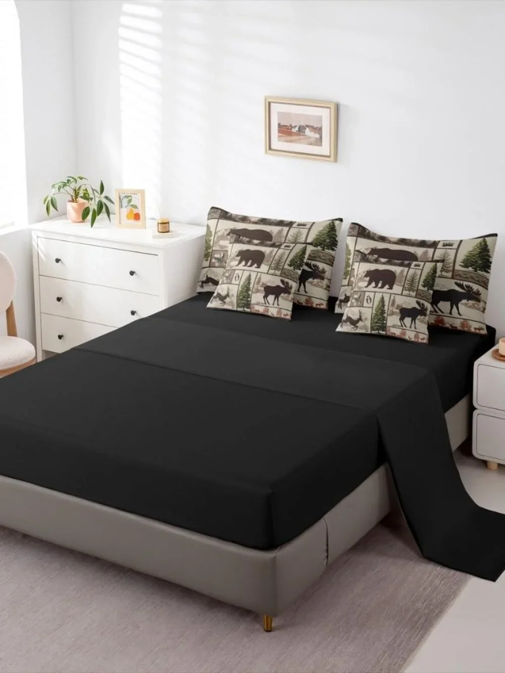 Farmhouse Cabin Bedding Set 7 Pieces,Lodge Bear Deer King Size Comforter Set wit